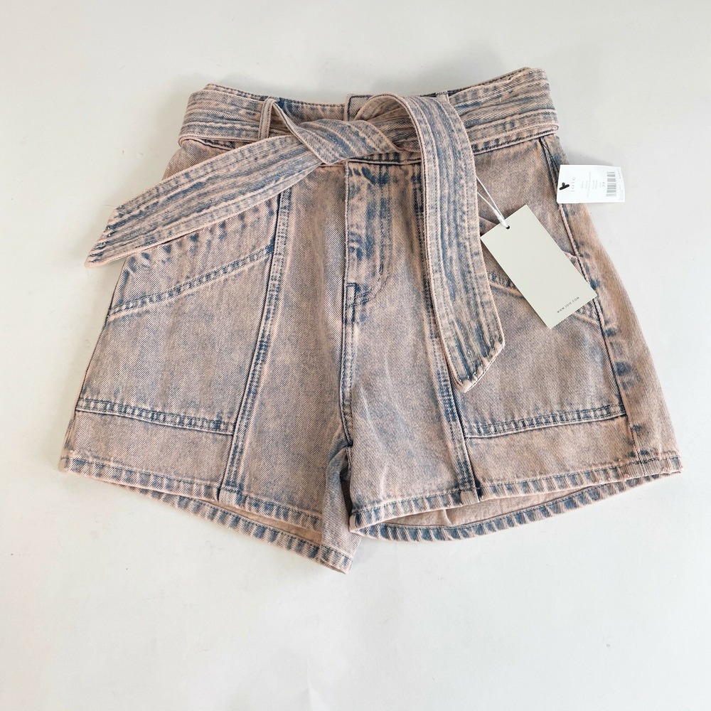 Joie Womens Edana Tie Waist High Rise Shorts 26 Melon Dual Slant Pockets NWT